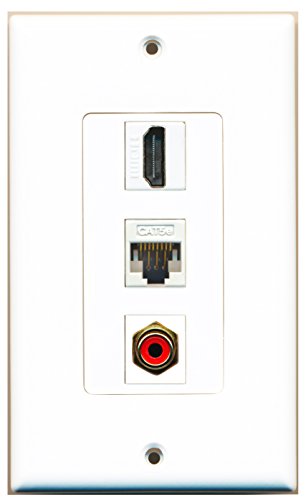 RiteAV - 1 Port HDMI and 1 Port RCA Red and 1 Port Cat5e Ethernet White Decorative Wall Plate