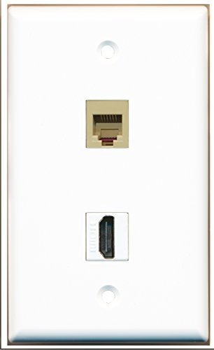 RiteAV - 1 RJ11 RJ12 Beige Phone Port and 1 HDMI Port Wall Plate White - Bracket Included