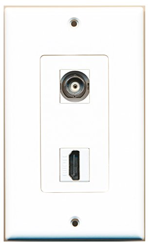 RiteAV - 1 BNC White CCTV Port and 1 HDMI Port Wall Plate Decorative - Bracket Included