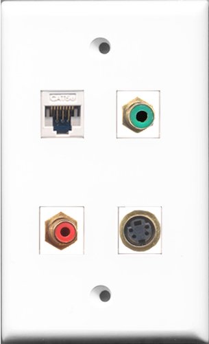 RiteAV 1 Port RCA Red and 1 Port RCA Green and 1 Port S-Video and 1 Port Cat5e Ethernet White Wall Plate