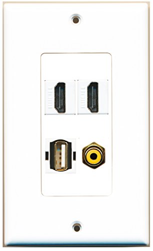 RiteAV - 2 Port HDMI 1 Port RCA Yellow 1 Port USB A-A Wall Plate Decorative
