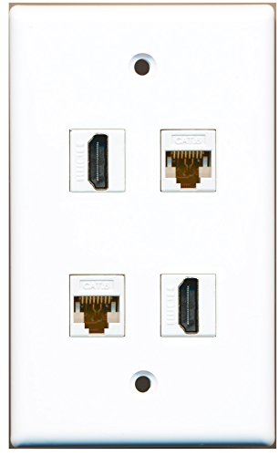 RiteAV - 2 Port HDMI 2 Port Cat6 Ethernet White Wall Plate
