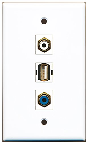 RiteAV - 1 Port RCA White and 1 Port RCA Blue and 1 Port USB A-A Wall Plate