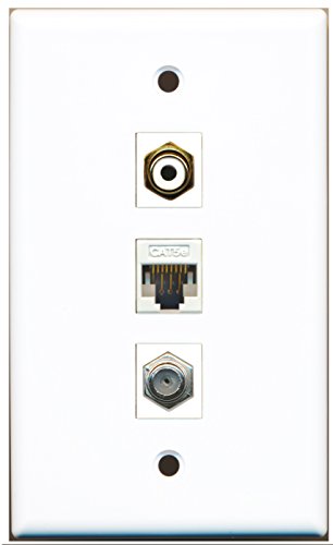 RiteAV - 1 Port RCA White and 1 Port Coax Cable TV- F-Type and 1 Port Cat5e Ethernet White Wall Plate