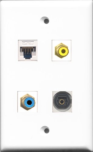 RiteAV 1 Port RCA Yellow and 1 Port RCA Blue and 1 Port Toslink and 1 Port Cat5e Ethernet White Wall Plate