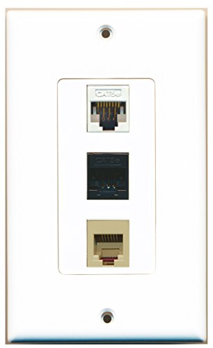 RiteAV - 1 Port Phone RJ11 RJ12 Beige and 1 Port Cat5e Ethernet White and 1 Port Cat5e Ethernet Black Wall Plate Decorative