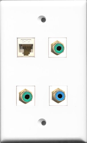 RiteAV - 2 Port RCA Green and 1 Port RCA Blue and 1 Port Cat6 Ethernet White Wall Plate