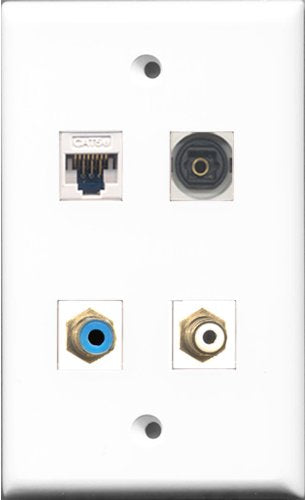 RiteAV 1 Port RCA White and 1 Port RCA Blue and 1 Port Toslink and 1 Port Cat5e Ethernet White Wall Plate