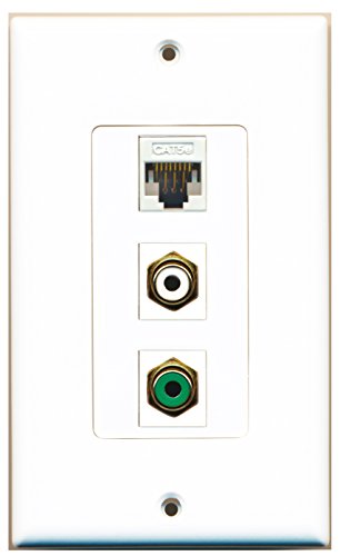 RiteAV - 1 Port RCA White and 1 Port RCA Green and 1 Port Cat5e Ethernet White Decorative Wall Plate Decorative