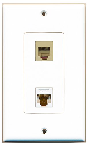 RiteAV - 1 Port Phone RJ11 RJ12 Beige 1 Port Cat6 White Wall Plate Decorative White - Bracket Included