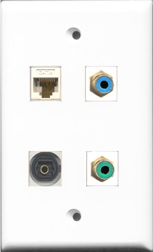 RiteAV 1 Port RCA Green and 1 Port RCA Blue and 1 Port Toslink and 1 Port Cat6 Ethernet White Wall Plate