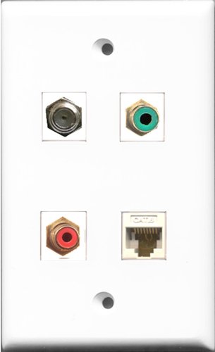 RiteAV 1 Port RCA Red and 1 Port RCA Green and 1 Port Coax Cable TV- F-Type and 1 Port Cat6 Ethernet White Wall Plate