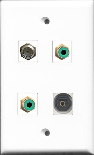 RiteAV - 2 Port RCA Green and 1 Port Coax Cable TV- F-Type and 1 Port Toslink Wall Plate