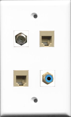 RiteAV 1 Port RCA Blue and 1 Port Coax Cable TV- F-Type 2 Port Phone RJ11 RJ12 Beige Wall Plate