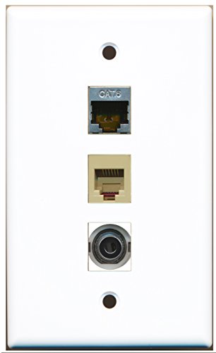 RiteAV - 1 Port Phone RJ11 RJ12 Beige and 1 Port Shielded Cat6 Ethernet and 1 Port 3.5mm Wall Plate