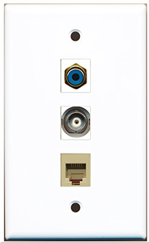 RiteAV - 1 Port RCA Blue and 1 Port Phone RJ11 RJ12 Beige and 1 Port BNC Wall Plate