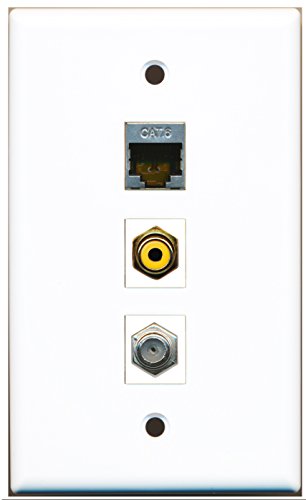 RiteAV - 1 Port RCA Yellow and 1 Port Coax Cable TV- F-Type and 1 Port Shielded Cat6 Ethernet Wall Plate