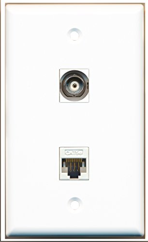 RiteAV - 1 x BNC CCTV Port and 1 x Cat5e Ethernet Port Wall Plate White - Bracket Included