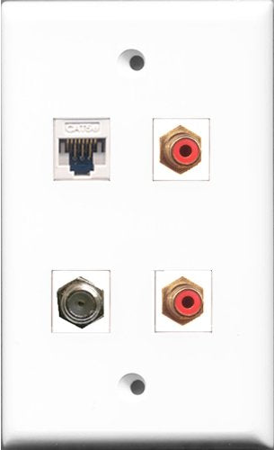 RiteAV - 2 Port RCA Red and 1 Port Coax Cable TV- F-Type and 1 Port Cat5e Ethernet White Wall Plate