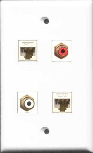 RiteAV 1 Port RCA Red and 1 Port RCA White 2 Port Cat6 Ethernet White Wall Plate