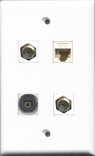 RiteAV - 2 Port Coax Cable TV- F-Type and 1 Port Toslink and 1 Port Cat6 Ethernet White Wall Plate