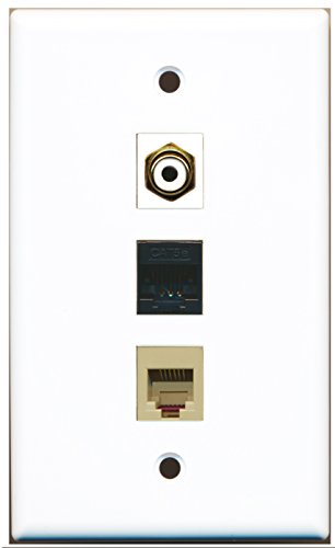 RiteAV - 1 Port RCA White and 1 Port Phone RJ11 RJ12 Beige and 1 Port Cat5e Ethernet Black Wall Plate