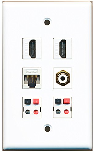 RiteAV - 2 HDMI 1 Port RCA White 1 Port Cat5e Ethernet White 2 Port Speaker Wall Plate