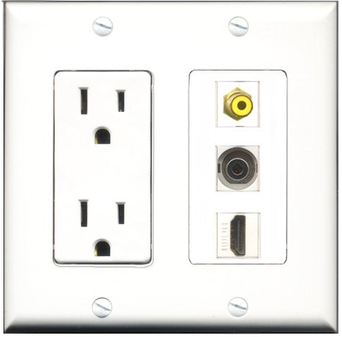 RiteAV - 15 Amp Power Outlet 1 Port HDMI 1 Port RCA Yellow 1 Port 3.5mm Decorative Wall Plate