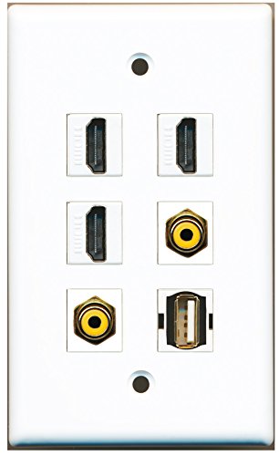 RiteAV - 3 HDMI 2 Port RCA Yellow 1 Port USB A-A Wall Plate