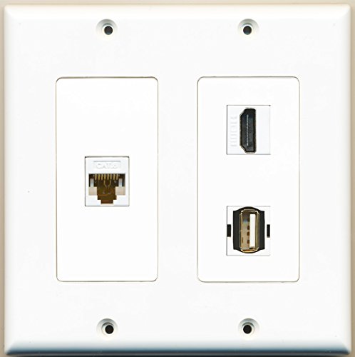 RiteAV - 1 Port HDMI 1 Port USB A-A 1 Port Cat6 Ethernet White - 2 Gang Wall Plate