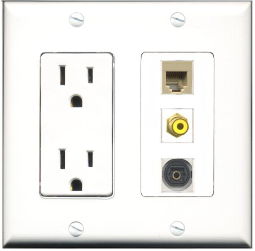 RiteAV - 15 Amp Power Outlet 1 Port RCA Yellow 1 Port Phone Beige 1 Port Toslink Decorative Wall Plate