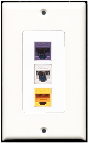 RiteAV - 1 Port Cat5e Ethernet White 1 Cat5e Ethernet Yellow 1 Cat5e Ethernet Purple Wall Plate Decorative