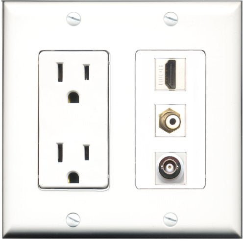 RiteAV - 15 Amp Power Outlet 1 Port HDMI 1 Port RCA White 1 Port BNC Decorative Wall Plate