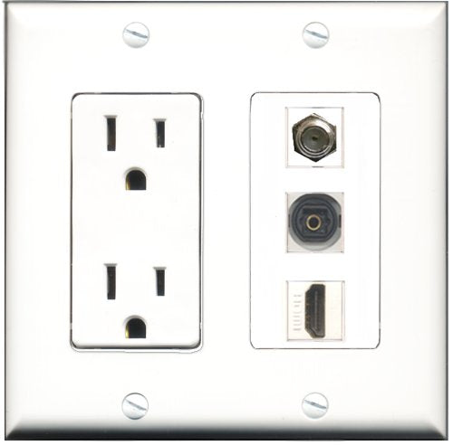 RiteAV - 15 Amp Power Outlet 1 Port HDMI 1 Port Coax 1 Port Toslink Decorative Wall Plate