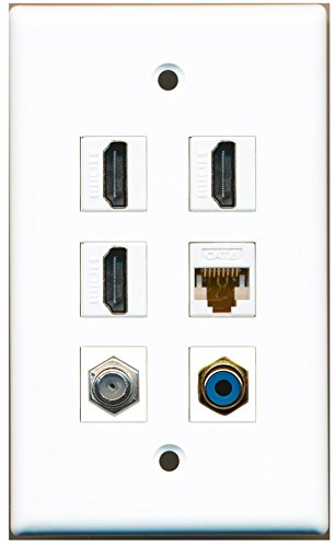 RiteAV - 3 HDMI 1 Port RCA Blue 1 Port Coax Cable TV- F-Type 1 Port Cat6 Ethernet White Wall Plate