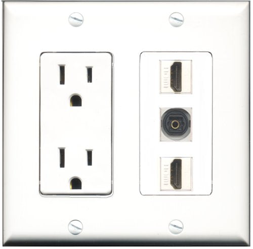 RiteAV - 15 Amp Power Outlet 2 Port HDMI 1 Port Toslink Decorative Wall Plate