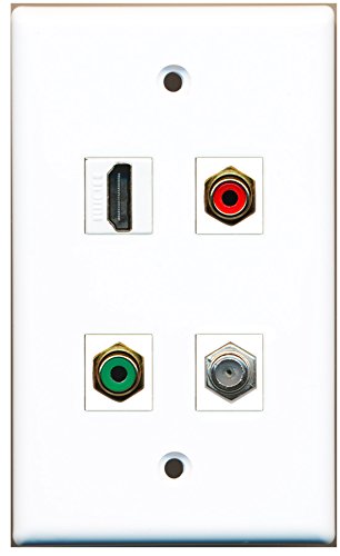 RiteAV - 1 Port HDMI 1 Port RCA Red 1 Port RCA Green 1 Port Coax Cable TV- F-Type Wall Plate