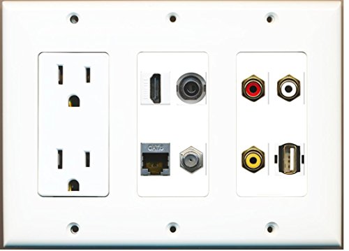 RiteAV - (3 Gang) 15A Outlet HDMI Coax Composite Video 3.5mm Shielded Cat6 USB Wall Plate