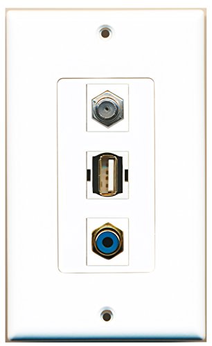 RiteAV - 1 Port RCA Blue and 1 Port Coax Cable TV- F-Type and 1 Port USB A-A Decorative Wall Plate Decorative
