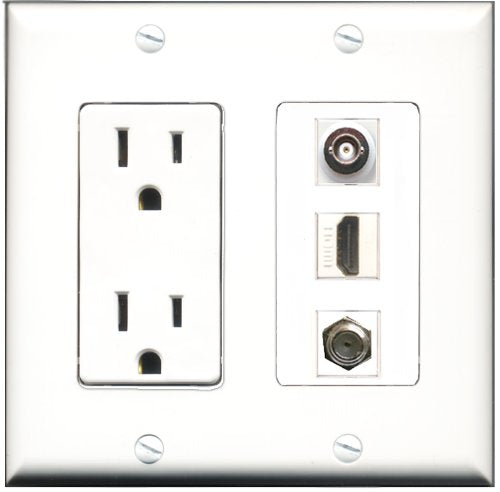 RiteAV - 15 Amp Power Outlet 1 Port HDMI 1 Port Coax 1 Port BNC Decorative Wall Plate