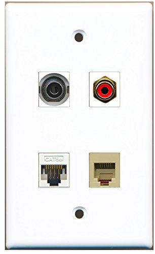 RiteAV - 1 Port RCA Red 1 Port Phone RJ11 RJ12 Beige 1 Port 3.5mm 1 Port Cat5e Ethernet White Wall Plate