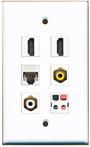 RiteAV - 2 HDMI 1 Port RCA White 1 Port RCA Yellow 1 Port Cat5e Ethernet White 1 Port Speaker Wall Plate