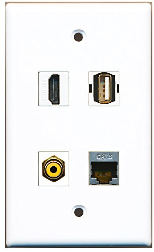 RiteAV - 1 Port HDMI 1 Port RCA Yellow 1 Port USB A-A 1 Port Shielded Cat6 Ethernet Wall Plate