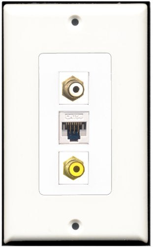 RiteAV - 1 Port RCA White 1 RCA Yellow 1 Cat5e Ethernet White Wall Plate Decorative