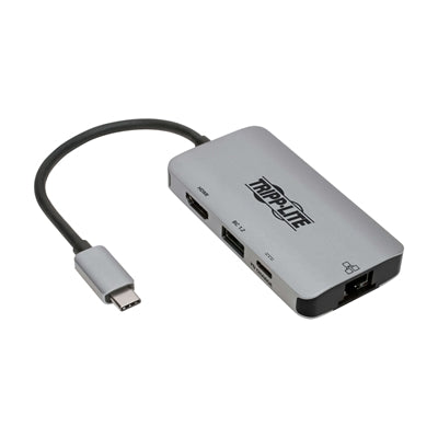 4K USB-C adapter connects a 4K HDMI monitor, USB peripheral and wired Gigabit Ethernet network to a USB-C or Thunderbolt 3 device.