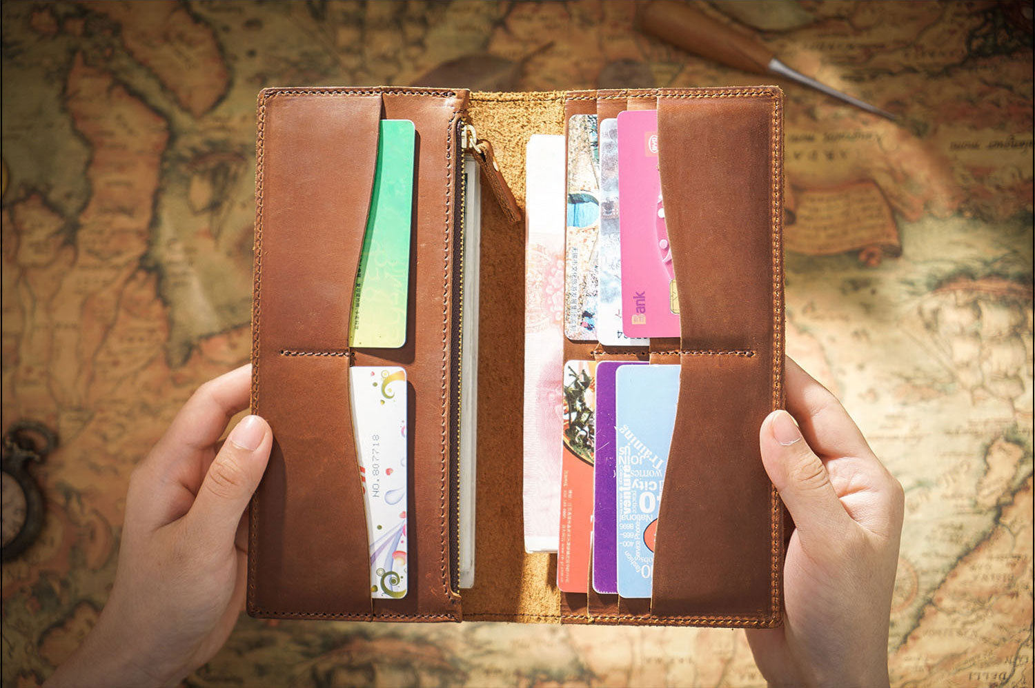 Taiwan Lee Kee Leather Goods Lee Kee Original Genuine Leather Handmade 20% Off Simple Multi-Card Slot Zipper Wallet No. 116 First Layer Cowhide Bag Leather Original Handmade Genuine Leather Leather Goods