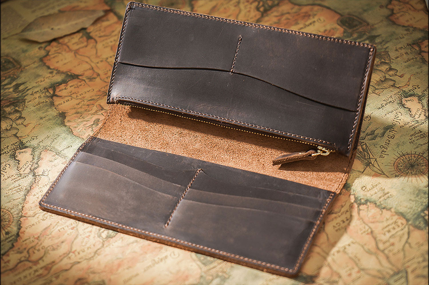 Taiwan Lee Kee Leather Goods Lee Kee Original Genuine Leather Handmade 20% Off Simple Multi-Card Slot Zipper Wallet No. 116 First Layer Cowhide Bag Leather Original Handmade Genuine Leather Leather Goods