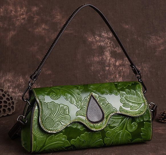 Taiwan Lee Kee Leather Goods Lee Kee Original Genuine Leather Handmade Rubbed Flower Shoulder Bag No. 2060 Leather Original Handmade Genuine Leather Leather Goods