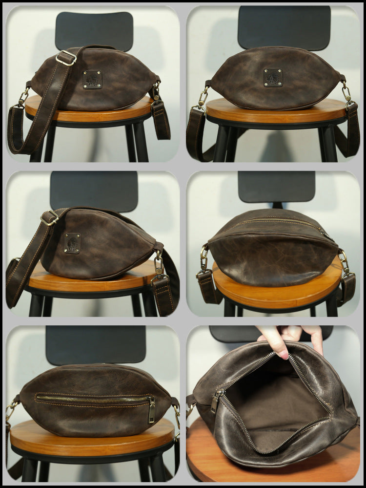 Taiwan Lee Kee Leather Goods Lee Kee original handmade genuine leather rugby style retro shoulder bag No. 513 first layer cowhide bag leather original handmade genuine leather leather goods