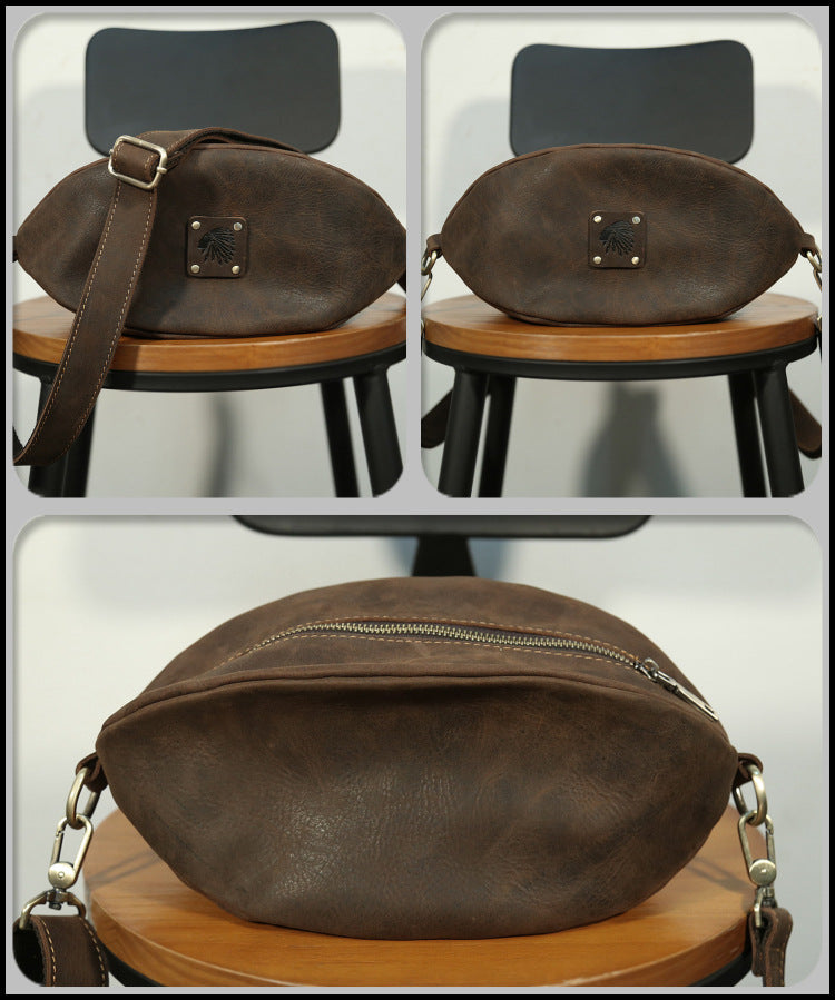 Taiwan Lee Kee Leather Goods Lee Kee Original Genuine Leather Handmade Genuine Leather Football Retro Shoulder Bag No. 513 First Layer Cowhide Bag Leather Original Handmade Genuine Leather Leather Goods